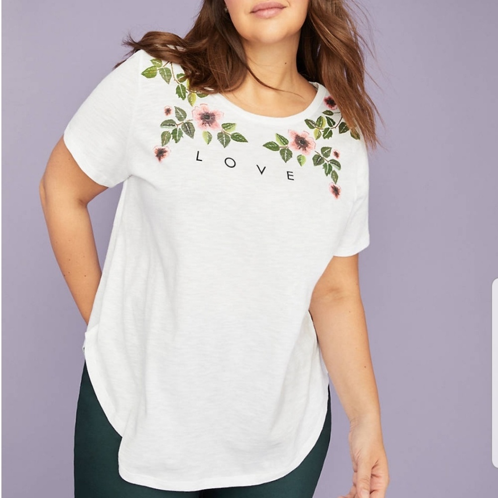 Floral Love Graphic Curved Hem Tee